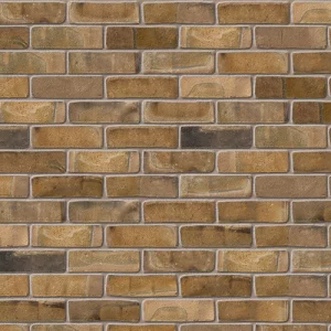 Funton Old Chelsea Yellow bricks create a brown and beige wall with varied tones, arranged in a horizontal, staggered pattern.