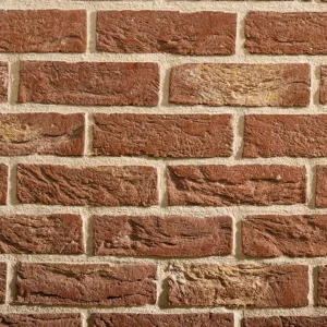 A close-up view of a Red brick panel showing reddish-brown color and textured surfaces.