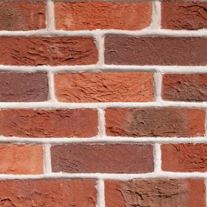 A red and orange brick panel