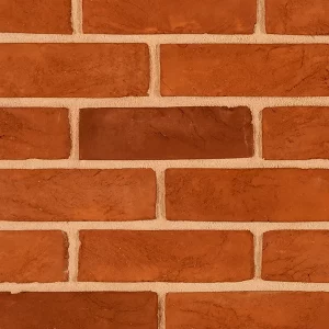 A brick wall sample displaying red and orange tones laid in a uniform pattern