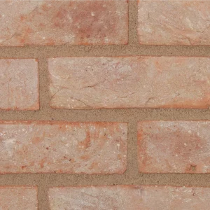 A buff brick laid in stretcher bond with light coloured mortar