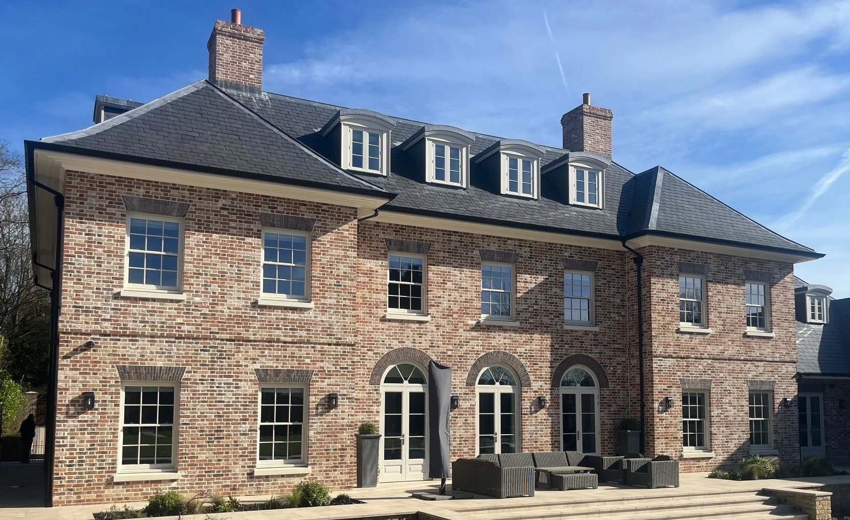 Pre-fabricated brick arches both straight and semis over the sash windows