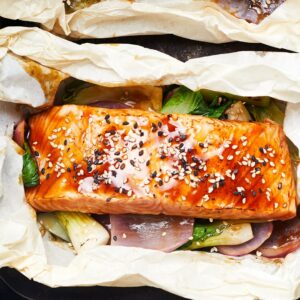 Delicious teriyaki salmon with sesame seeds from Yo! 