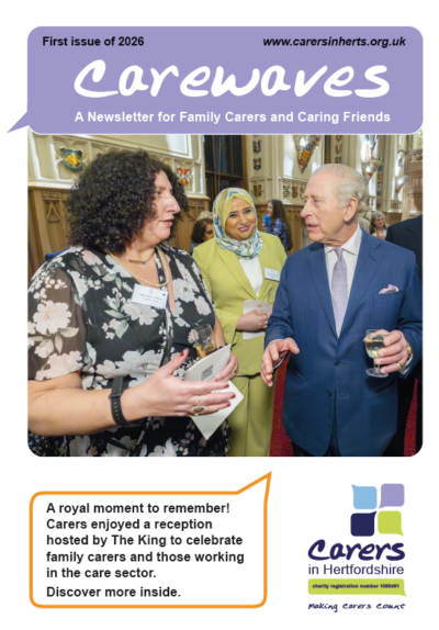 Carers in Hertfordshire Carewaves magazine cover first issue of 2026
