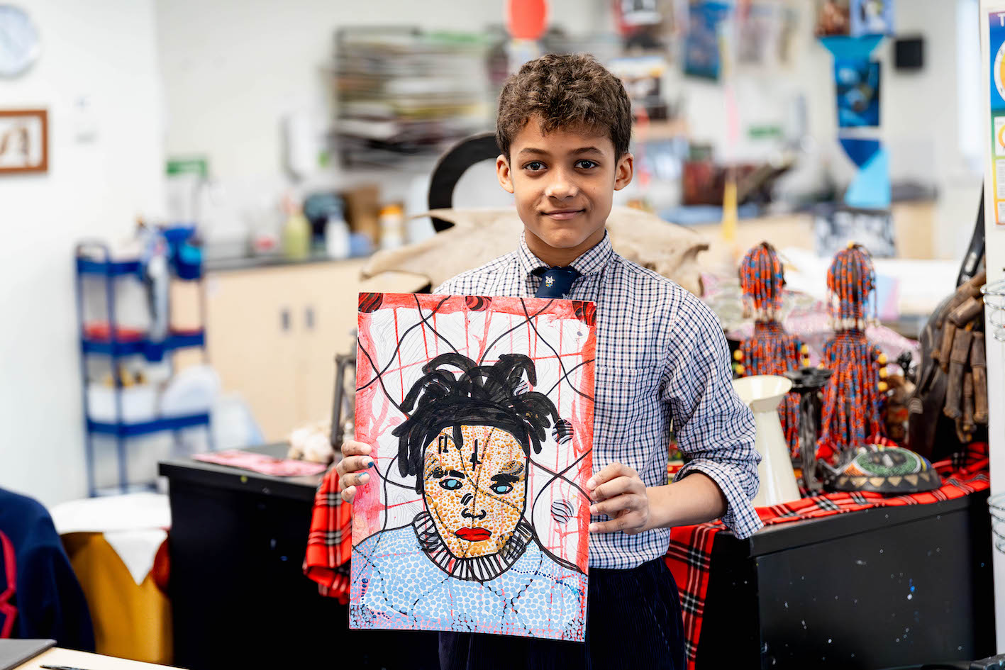 Pupils artwork on at Swanbourne House Buckinghamshire art exhibition